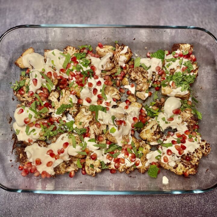 Moroccan Roasted Cauliflower with Tahini Dressing