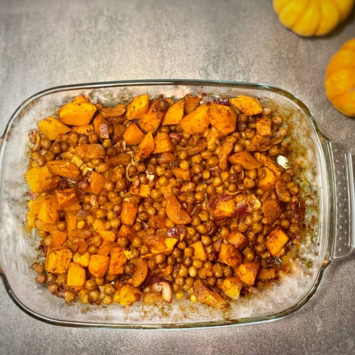 Vegan Roasted Moroccan Harissa Chickpeas & Pumpkin 