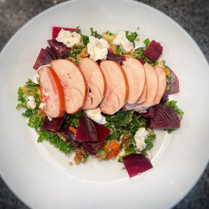 Kale Quinoa Goat's Cheese Salad with Smoked Chicken Breast