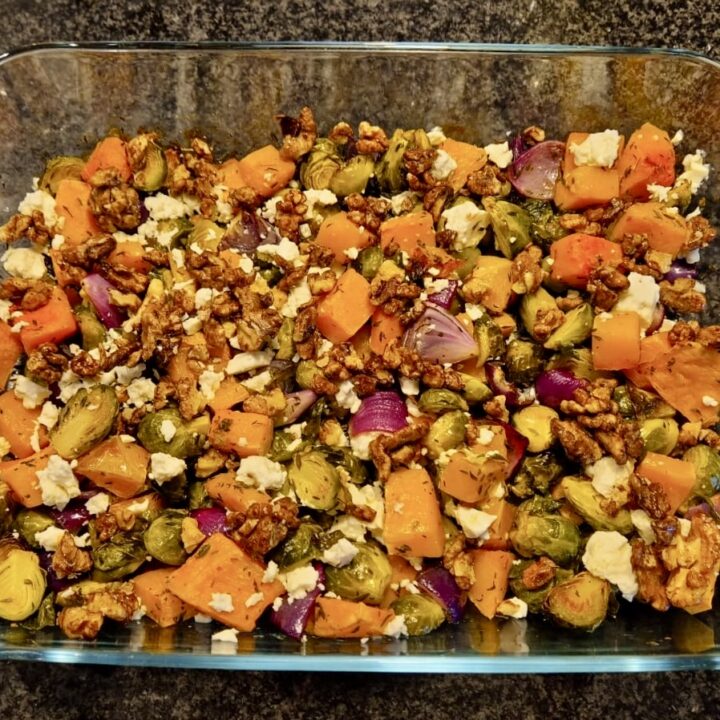 Roasted Brussel Sprouts, Butternut, Feta and Maple Walnuts