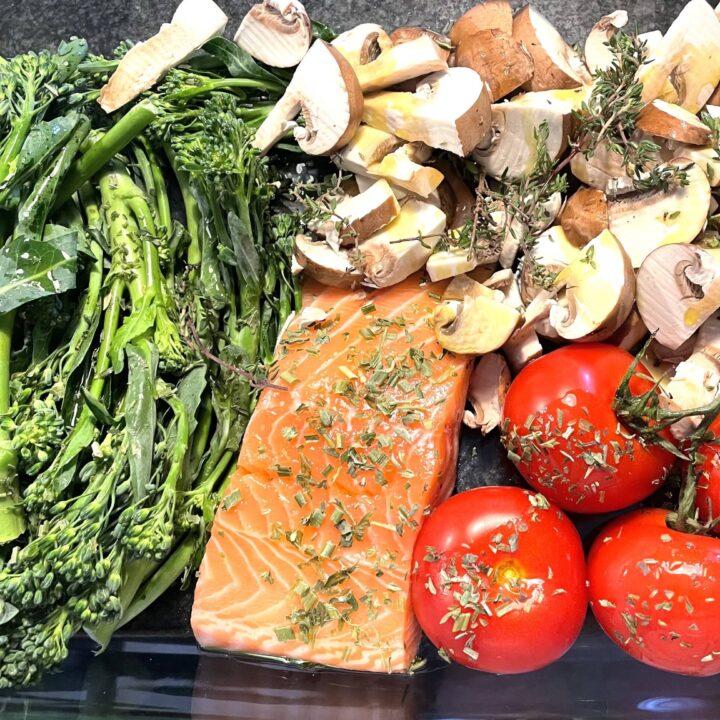 Salmon and Broccoli Tray Bake