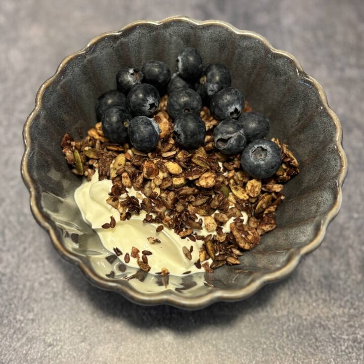 Blueberry Chocolate Granola Breakfast Bowl