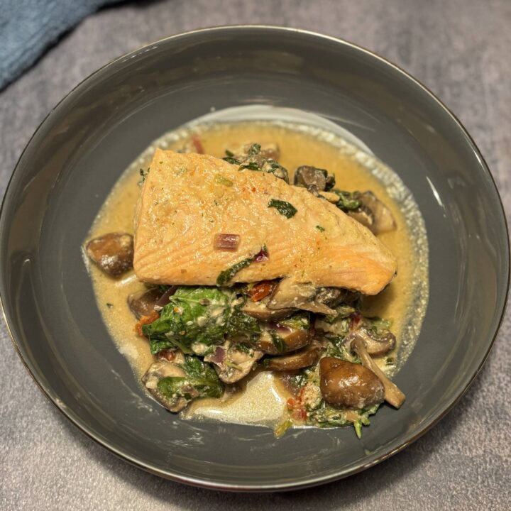 Creamy Mediterranean Salmon with Spinach & Sun Dried Tomato