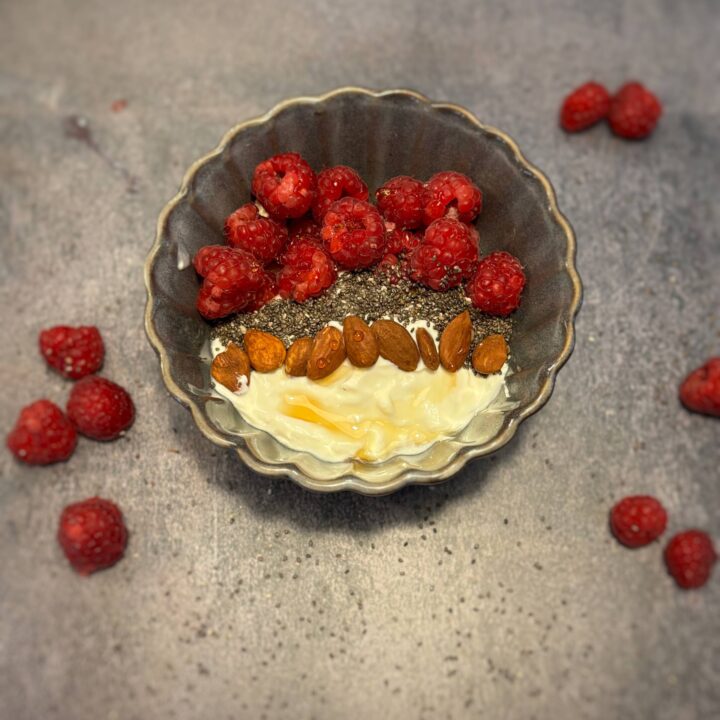Raspberry, Almond, Chia Seed & Vanilla Yoghurt Bowl