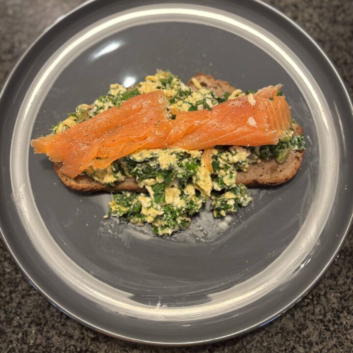 Scrambled Eggs with Kale, Feta & Smoked Salmon